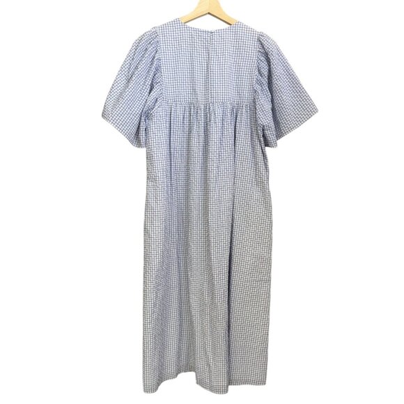 Madewell Gingham Flutter Sleeve Kaftan Midi Dress Blue Medium NA263 Cottagecore - Picture 2 of 7